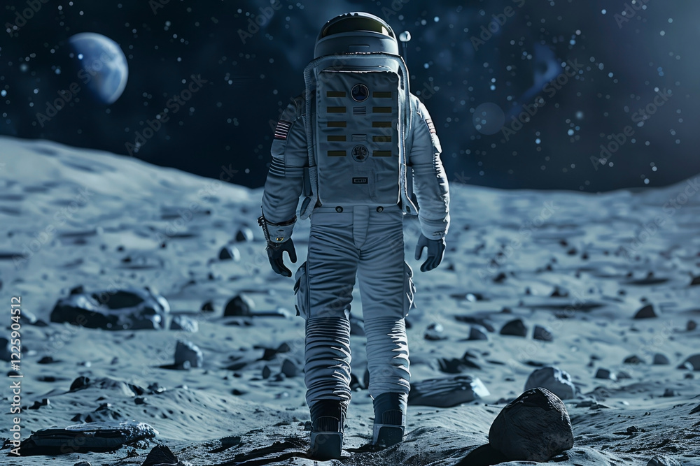 Wall mural an astronaut walks on the moon. generative ai