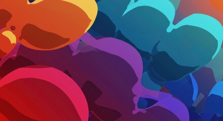 Abstract Colorful Shapes: Vibrant, dynamic abstract art featuring a kaleidoscope of overlapping shapes in a spectrum of rich colors, creating a visually striking and energetic composition. 