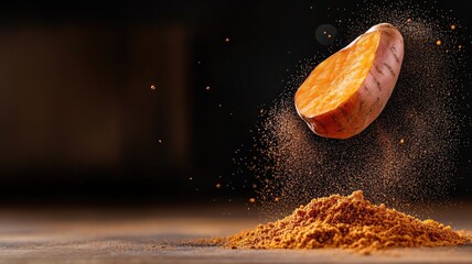 Sweet potato with spices and seasoning, culinary concept
