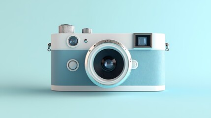 A Vintage Camera Isolated on a Pastel Blue Background