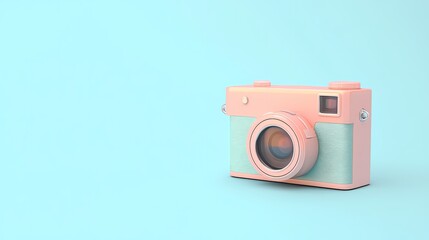 A Vintage Camera Isolated on a Pastel Blue Background
