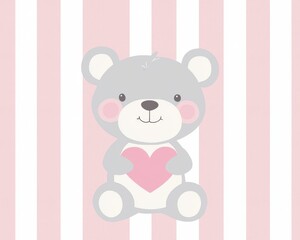 Cute Teddy Bear with Pink Heart Illustration  
