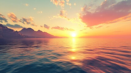 Obraz premium A serene seascape at sunset, showcasing tranquil waters and distant mountains