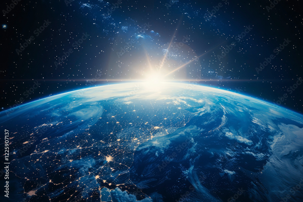 Wall mural dawn over the globe. generative ai