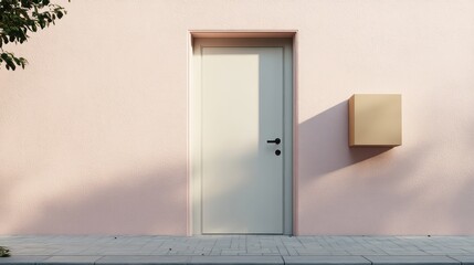 3D Minimal Door opening with parcel box or cardboard box with location 3D render