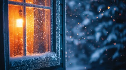 Fototapeta premium Winter Wonderland: A Cozy Cabin Window View