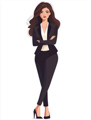 Fototapeta premium Confident businesswoman in elegant black suit with arms crossed. Perfect for corporate, leadership, and success concepts. High-quality vector illustration on a clean white background