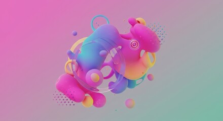 Abstract Liquid Shapes in Pastel Gradient: An abstract composition of fluid, colorful shapes gracefully interacts against a soft pastel gradient backdrop.