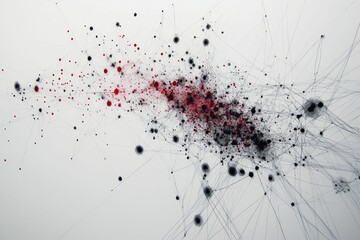 Abstract network of lines, dots, red and black.