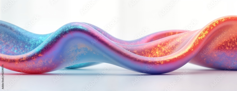 Aufkleber Abstract metallic wave shape with iridescent colors. Multicolored flowing form. Dynamic curve design. Smooth surface. Elegant, futuristic aesthetic. Solid shape with gradient effect. Metallic, shiny
