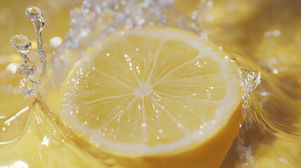 Spritzende Zitrone in klarem Wasser für erfrischende Genussmomente


