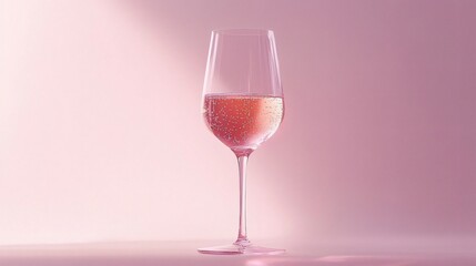Pink Sparkling Wine Glass on Pink Background