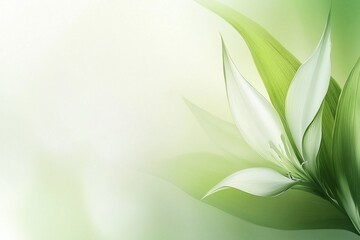 Elegant white flower with green leaves set against a soft, blurred background, ideal for nature themes