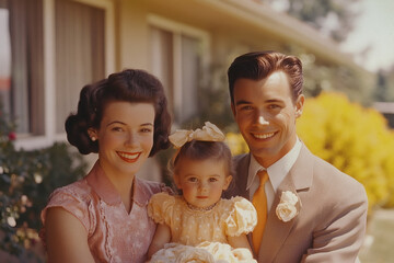 Vintage 1960s-style color photo of a happy family