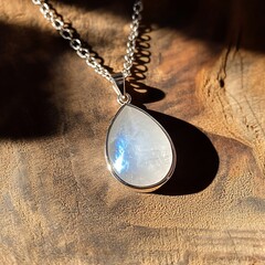 Elegant Moonstone Teardrop Pendant Necklace in Sterling Silver: A Celestial Jewel