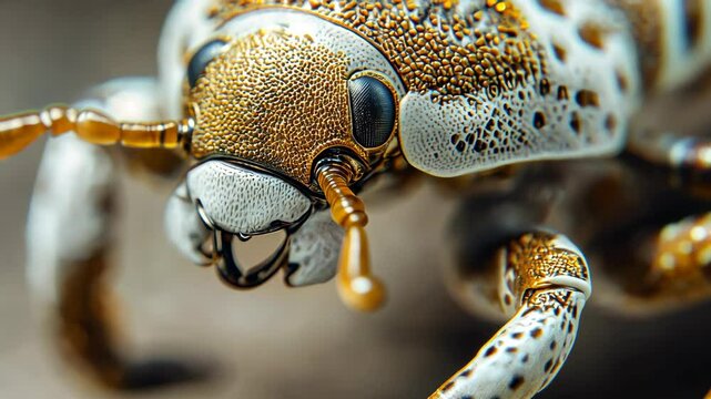 Intricate details of a colorful beetle showcasing its unique patterns and textures in a close-up view