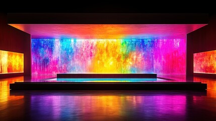 Abstract Rainbow Waterfall Installation: A Modern Architectural Masterpiece