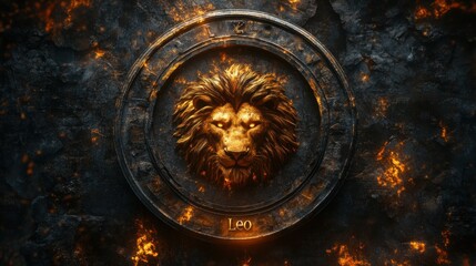 Fototapeta premium Illustration of a majestic lion symbolizing the zodiac sign Leo. Perfect for astrology themes, horoscopes, and zodiac-inspired designs, capturing Leo's strength and charisma.
