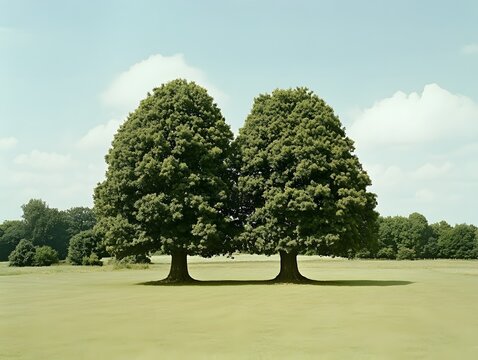 Two Majestic Trees in a Green Field, Summer Landscape