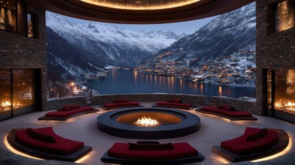 Serene Mountain Lake View from Luxurious Lounge