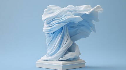 Abstract Blue Fabric Sculpture on Pedestal Minimalist 3D Render