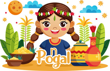 illustration of Happy Pongal Holiday Harvest Festival of Tamil Nadu South India greeting background