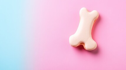 Obraz premium Bone-shaped dog biscuit on pastel pink and blue background