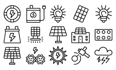 set of  outline icons related to solar energy 