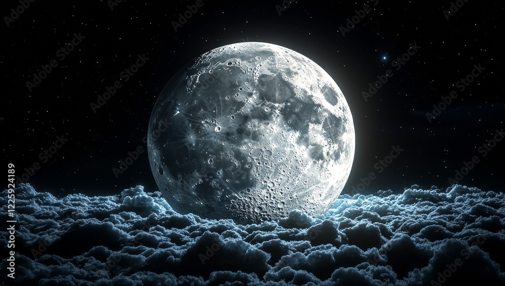 Canvas Prints a large moon is in the sky above a cloud of clouds. the moon is surrounded by a dark sky, and the cl