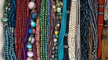 Vibrant Beaded Necklace Collection,  Colorful Jewelry Background