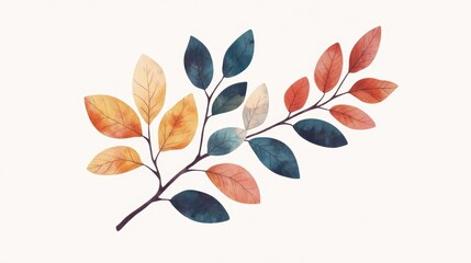 Vintage Botanical Illustration of Colorful Leaves on White Background for decoration, education, or publishing