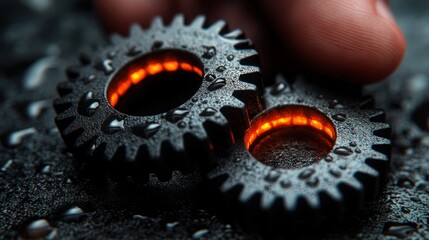 Intricate Glowing Gears: A Macro View of Interlocking Mechanisms
