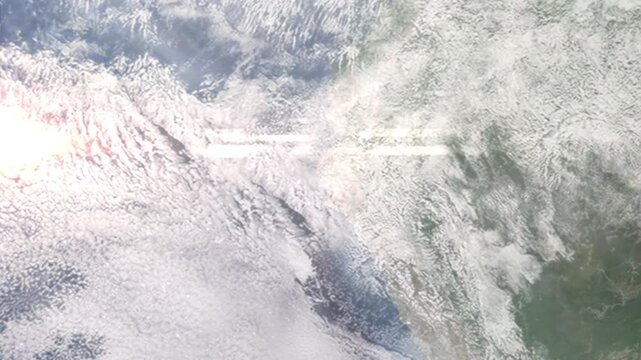 Zooming in on Paita, Peru frome space - Perfect for Travel Intros and Backgrounds. Realistic 3D Animation.