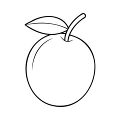 Black and white outline drawing of an olive with a stem and leaves
