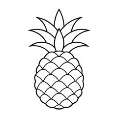 Black and white outline illustration of a pineapple with detailed leaves and texture