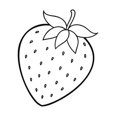 Black and white outline illustration of a strawberry
