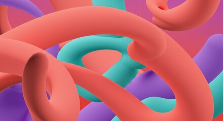 Abstract 3D Shapes: A vibrant display of intertwined, abstract 3D shapes in a dynamic composition, rendered in a palette of pastel colors, creating a sense of movement and modern design.