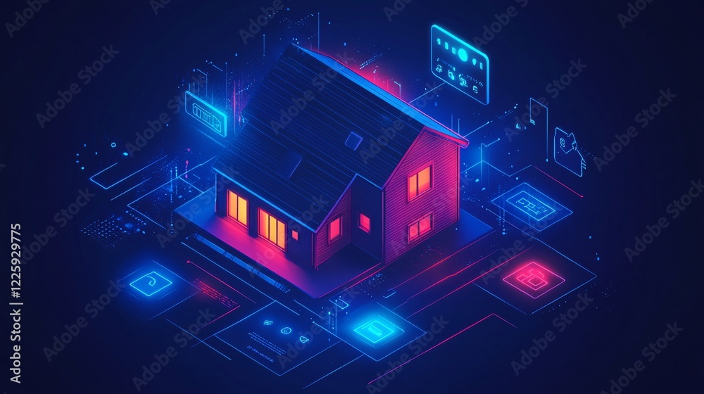 Aufkleber smart home automation system controlling modern house temperature security and appliances