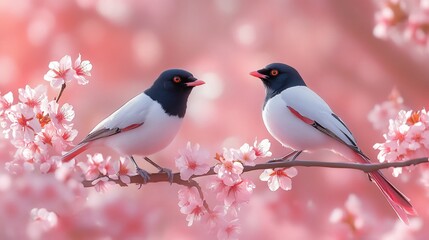 Two Elegant Birds Amidst Cherry Blossoms