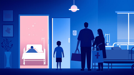 Obraz premium Family Visit in Hospital Corridor with Patient Support