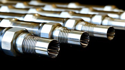 High-precision industrial sensors isolated on a black background, photorealistic, ultra-sharp focus, clear details, studio lighting, natural colors, realistic lighting