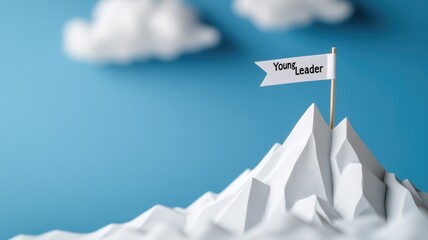 "Young Leader" flag on mountain top symbolizes leadership and achievement