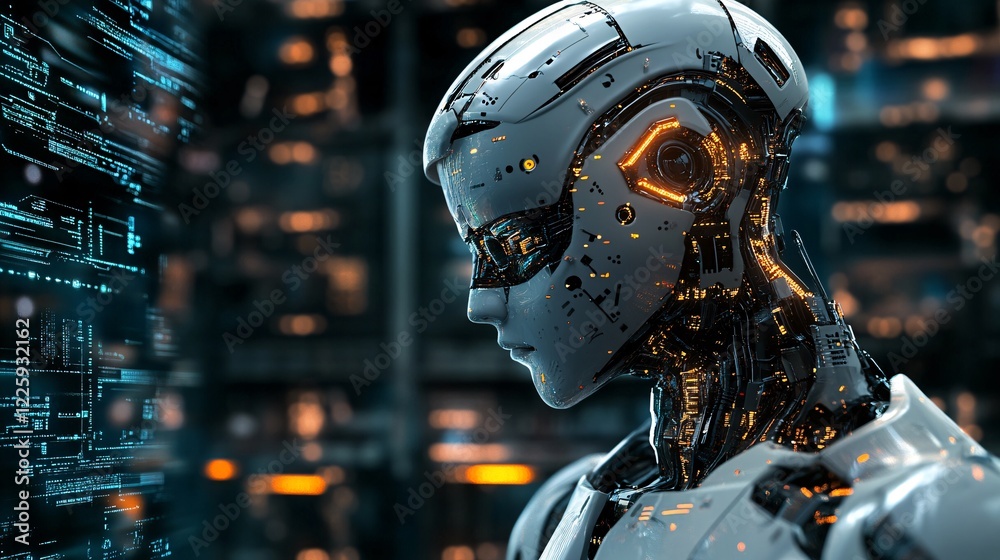 Aufkleber Robot analyzing data from servers in server room