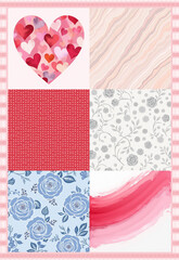 Fototapeta premium Valentine's themed papers for decoupage and other crafts, red, pink and blue palette 