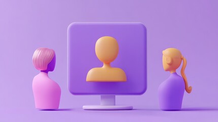 3d Online meeting icon isolated on purple background. Online Meeting, Virtual Conference 3D render