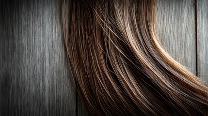 Fototapeta premium Luxurious Brown Hair Close Up on Wood Background