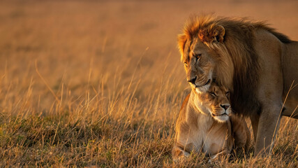 Naklejka premium Male and Female Lion Couple in Love