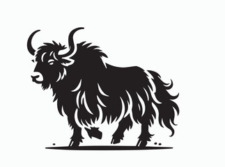 Yak Silhouette Vector Illustration, Wild Black Yak Clip art