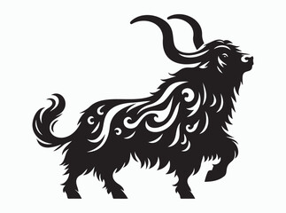 Yak Silhouette Vector Illustration, Wild Black Yak Clip art