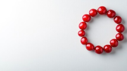Obraz premium Red bead bracelet arranged in circle on white surface